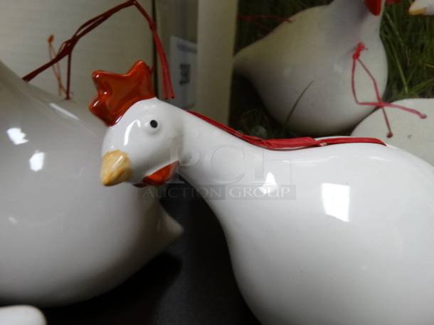 BRAND NEW IN BOX! Lot of 6 Les Poules Ceramic White Colored Chicken Ornaments By Catherine Hunter. Includes 5x3x3 - Image 12 of 12