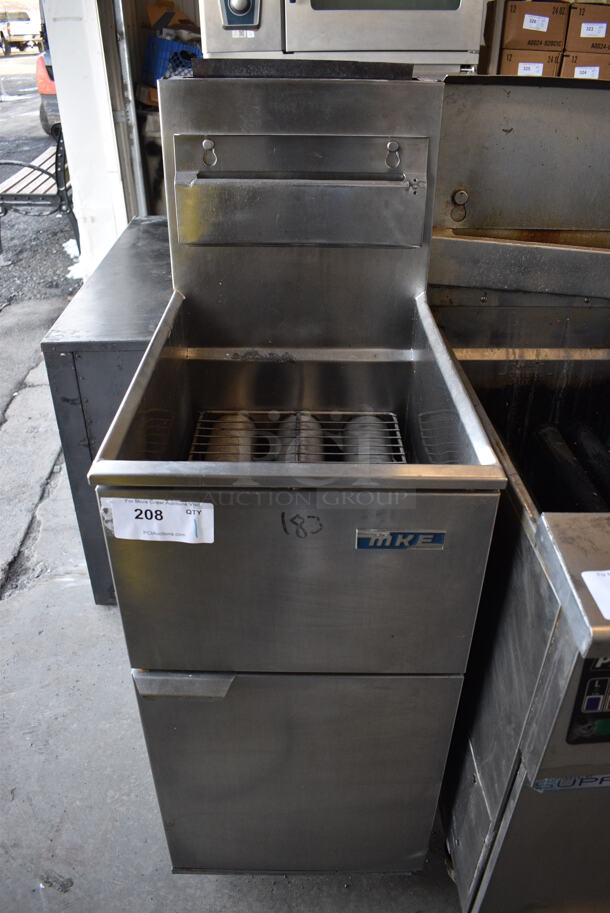 NICE! MKE Model FG-115 Stainless Steel Commercial Floor Style Natural Gas Powered Deep Fat Fryer. 16x27x48