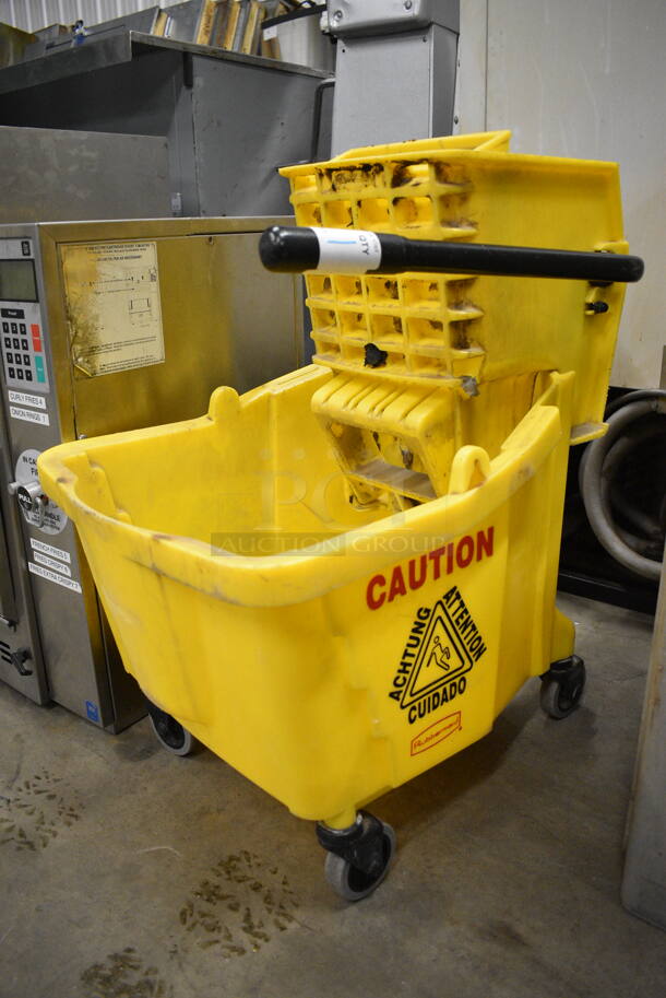Yellow Poly Mop Bucket w/ Wringing Attachment on Casters. 16x22x25 - Image 3 of 4