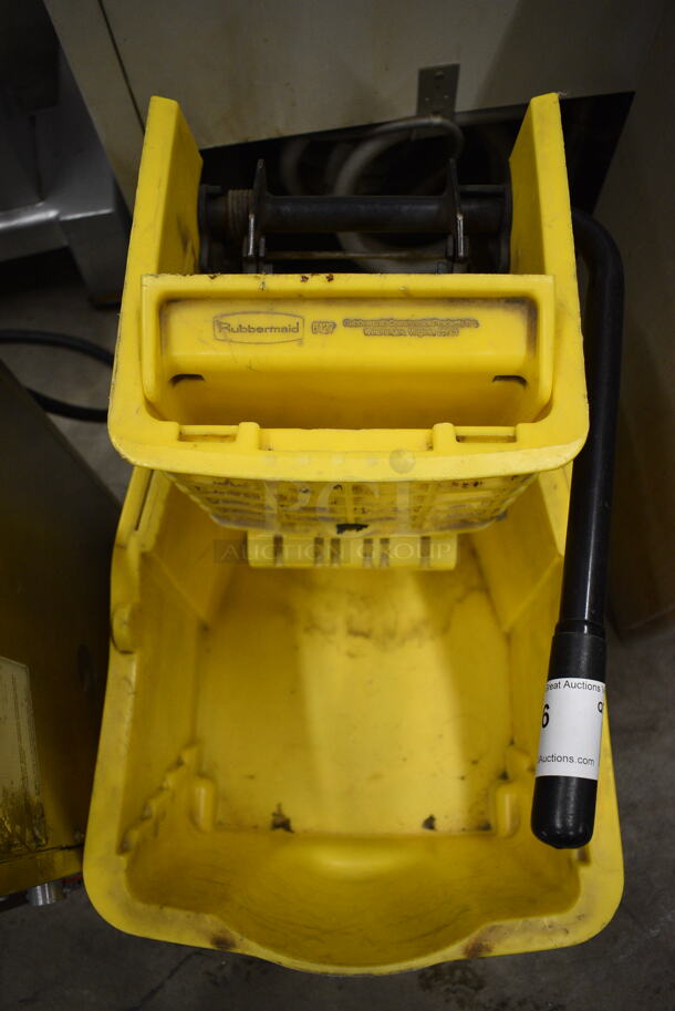 Yellow Poly Mop Bucket w/ Wringing Attachment on Casters. 16x22x25 - Image 4 of 4