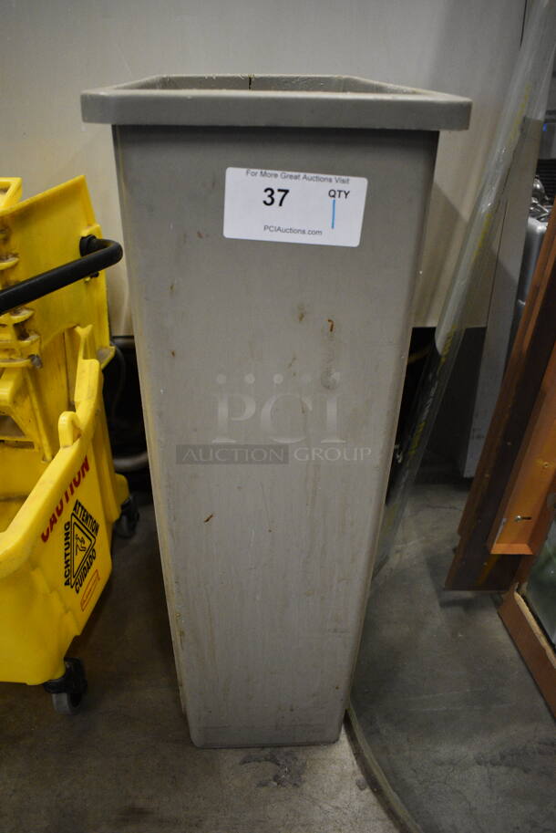 Gray Poly Slim Jim Trash Can. 11x20x30 - Image 1 of 3
