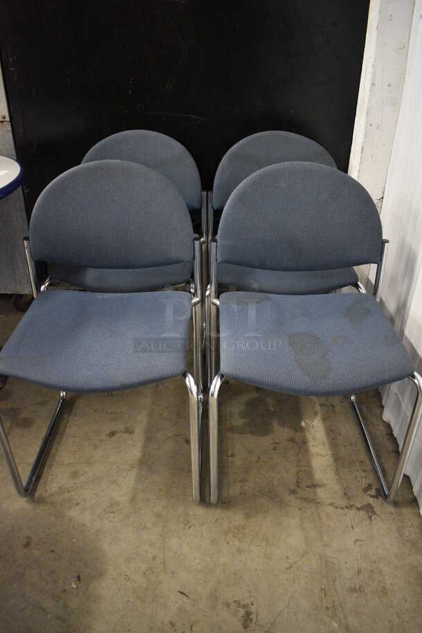 4 Blue Chairs on Chrome Finish Metal Legs. 19x18x32. 4 Times Your Bid! - Image 2 of 5