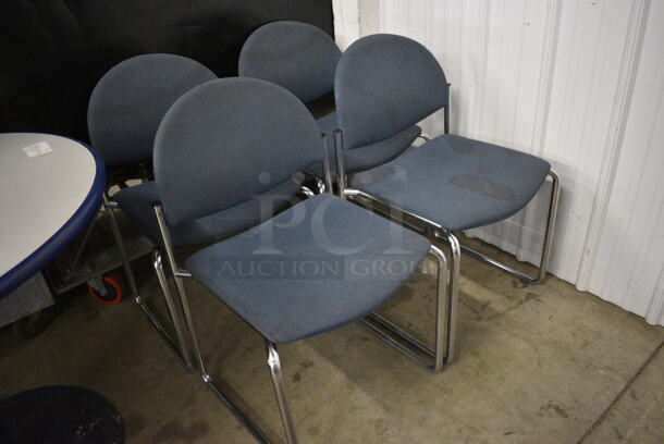 4 Blue Chairs on Chrome Finish Metal Legs. 19x18x32. 4 Times Your Bid! - Image 3 of 5