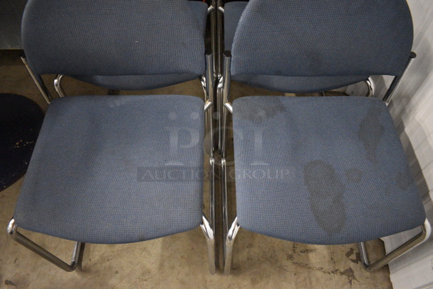 4 Blue Chairs on Chrome Finish Metal Legs. 19x18x32. 4 Times Your Bid! - Image 4 of 5