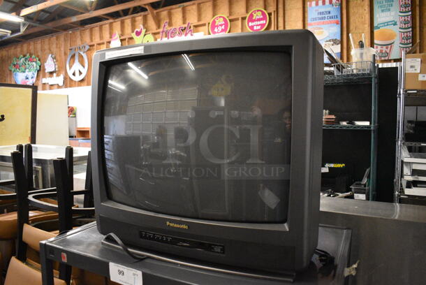 ALL ONE MONEY! Lot of Panasonic CT-2583UY Television on Black Metal AV Cart w/ Sharp VHS Player on Casters. 32x28x44 - Image 5 of 7