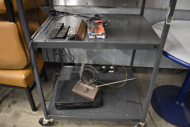 ALL ONE MONEY! Lot of Panasonic CT-2583UY Television on Black Metal AV Cart w/ Sharp VHS Player on Casters. 32x28x44 - Image 6 of 7