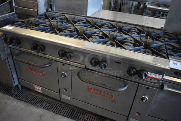 LATE MODEL! GREAT! Vulcan Stainless Steel Commercial Gas Powered 10 Burner Range w/ 2 Lower Ovens on Commercial Casters. 60x34x37 - Image 6 of 7