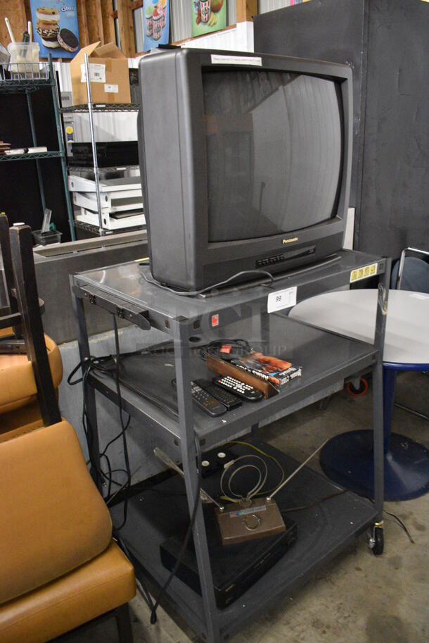 ALL ONE MONEY! Lot of Panasonic CT-2583UY Television on Black Metal AV Cart w/ Sharp VHS Player on Casters. 32x28x44 - Image 7 of 7