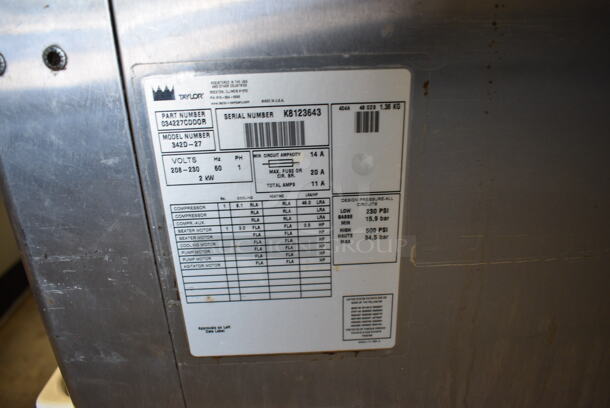 FANTASTIC! 2008 Taylor Model 342D-27 Stainless Steel Commercial Floor Style Air Cooled 2 Flavor Frozen Beverage Machine w/ Drink Mixing Attachment on Commercial Casters. 208-230 Volts, 1 Phase. 26x33x61 - Image 10 of 11