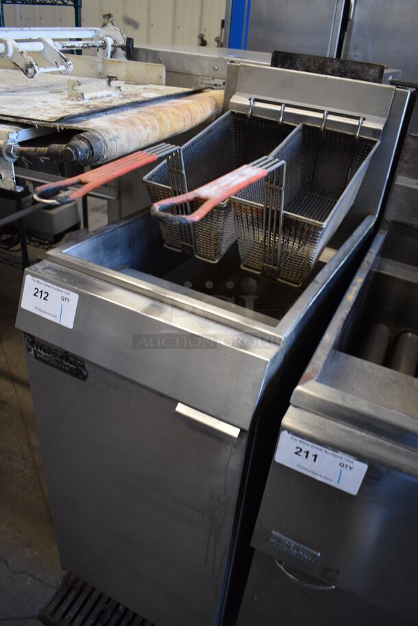 GREAT! Superior Model EF3 Stainless Steel Commercial Floor Style Natural Gas Powered Deep Fat Fryer w/ 2 Metal Fry Baskets. 90,000 BTU. 15.5x30x47 - Image 2 of 6