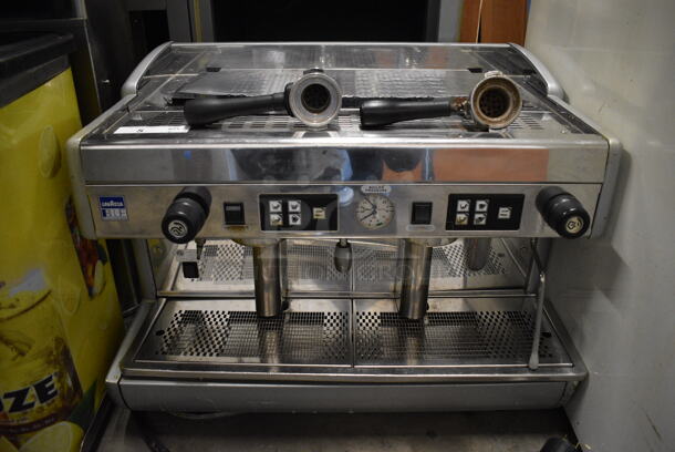 GORGEOUS! LavAzza Stainless Steel Commercial Countertop 2 Group Espresso Machine w/ 2 Portafilters and Steam Wand. 250 Volt Plug. 28x23x21 - Image 1 of 8