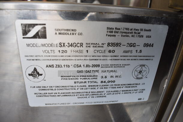 AWESOME! Southbend Model SX-34GCR Stainless Steel Commercial 2 Compartment Natural Gas Powered Steam Cabinet. 84,000 BTU. 24x34x64 - Image 9 of 9