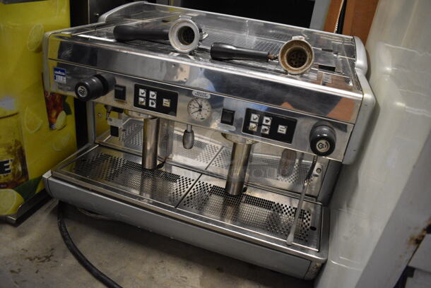 GORGEOUS! LavAzza Stainless Steel Commercial Countertop 2 Group Espresso Machine w/ 2 Portafilters and Steam Wand. 250 Volt Plug. 28x23x21 - Image 2 of 8