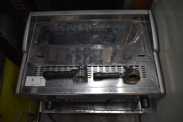 GORGEOUS! LavAzza Stainless Steel Commercial Countertop 2 Group Espresso Machine w/ 2 Portafilters and Steam Wand. 250 Volt Plug. 28x23x21 - Image 7 of 8