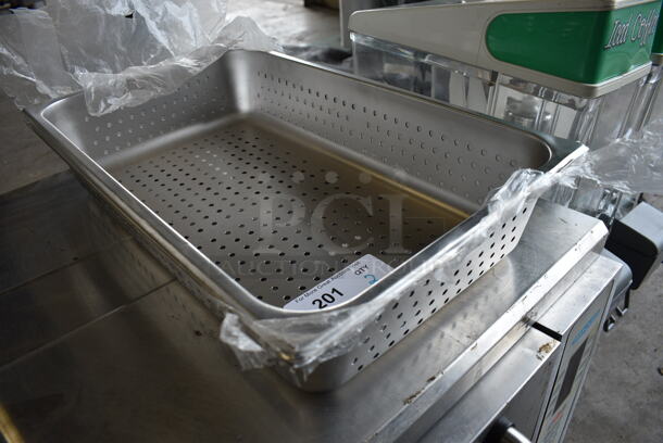 2 BRAND NEW! Stainless Steel Perforated Full Size Drop In Bins. 1/1x4. 2 Times Your Bid! - Image 2 of 2