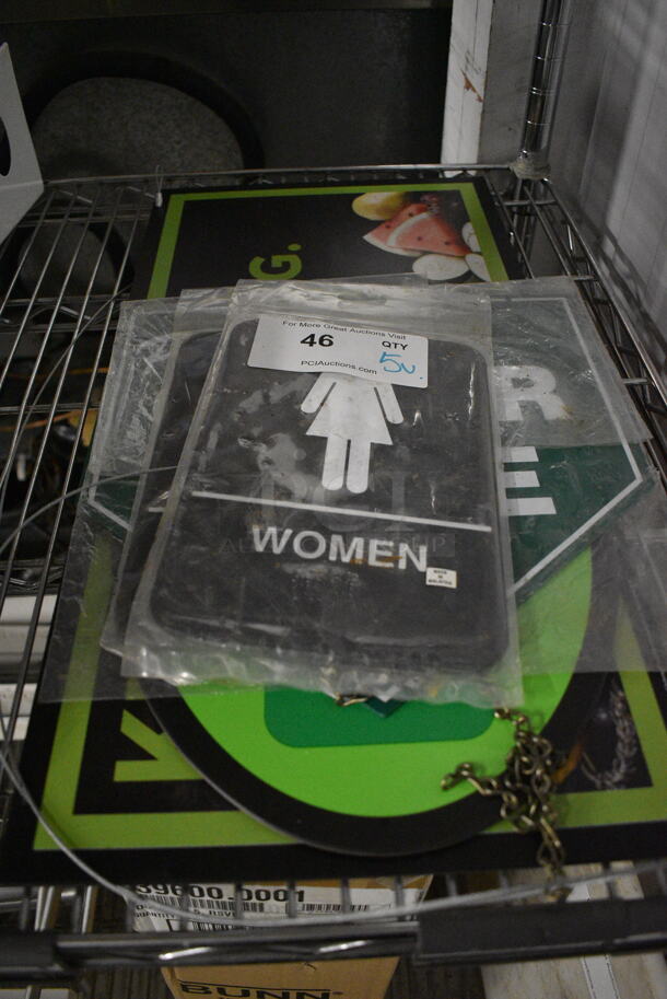 5 Various Signs; Women, Men, Order Here, Express Pick Up. Includes 6x9. 5 Times Your Bid!
