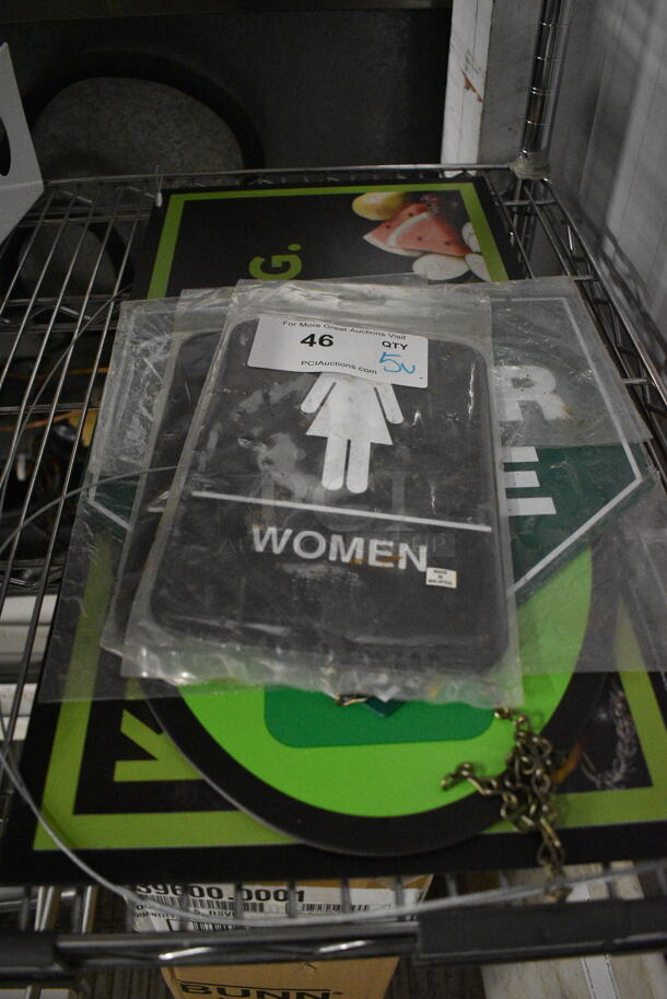 5 Various Signs; Women, Men, Order Here, Express Pick Up. Includes 6x9. 5 Times Your Bid! - Image 1 of 4