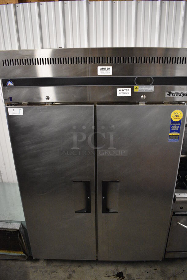 SWEET! Everest Model ESF2 Stainless Steel Commercial 2 Door Reach In Freezer w/ Poly Coated Racks on Commercial Casters. 115 Volts, 1 Phase. 49x32x79. Tested and Working! - Image 1 of 6