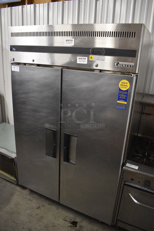 SWEET! Everest Model ESF2 Stainless Steel Commercial 2 Door Reach In Freezer w/ Poly Coated Racks on Commercial Casters. 115 Volts, 1 Phase. 49x32x79. Tested and Working! - Image 2 of 6