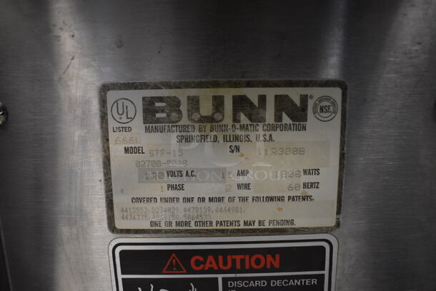 NICE! Bunn Model STF-15 Stainless Steel Commercial Countertop 3 Burner Coffee Machine w/ Hot Water Dispenser and Metal Brew Basket. 120 Volts, 1 Phase. 10x18x21 - Image 6 of 6
