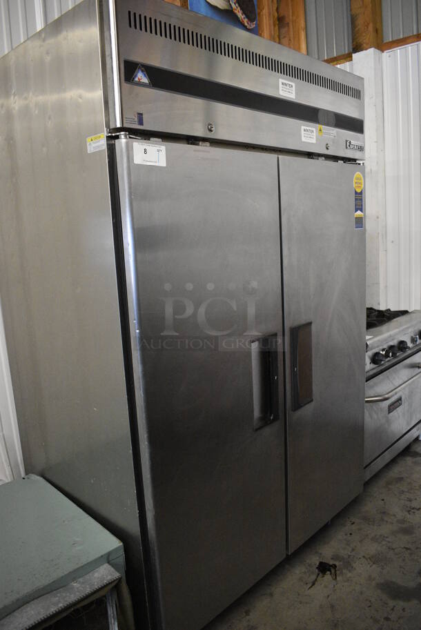 SWEET! Everest Model ESF2 Stainless Steel Commercial 2 Door Reach In Freezer w/ Poly Coated Racks on Commercial Casters. 115 Volts, 1 Phase. 49x32x79. Tested and Working! - Image 3 of 6
