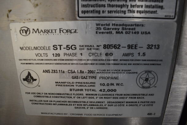 GORGEOUS! Market Forge Model ST-5G Stainless Steel Commercial Countertop Style Propane Gas Powered Single Compartment Steam Cabinet on Stand. 42,000 BTU. 24x32x68 - Image 4 of 8