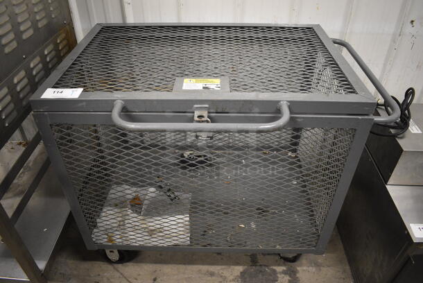 Gray Metal Portable Cage Cart on Commercial Casters. 41x30x34