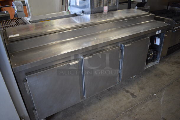 WOW! 2010 Kairak Model KBP-91S Stainless Steel Commercial Prep Table on Commercial Casters w/ Top Lid and 3 Doors. 115 Volts, 1 Phase. 91x32x37. Cannot Test Due To Plug Style - Image 2 of 8