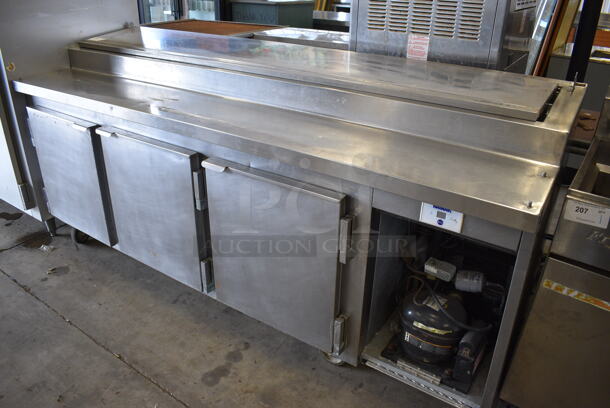 WOW! 2010 Kairak Model KBP-91S Stainless Steel Commercial Prep Table on Commercial Casters w/ Top Lid and 3 Doors. 115 Volts, 1 Phase. 91x32x37. Cannot Test Due To Plug Style - Image 3 of 8