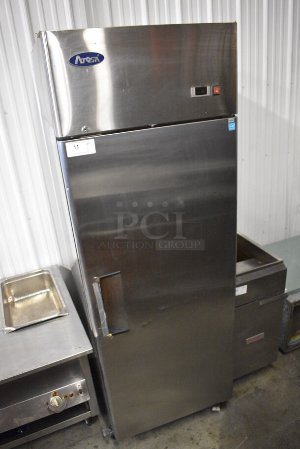 GREAT! 2015 Atosa Model MBF8004 ENERGY STAR Stainless Steel Commercial Single Door Reach In Cooler w/ Poly Coated Racks on Commercial Casters. 115 Volts, 1 Phase. 29x32x83. Tested and Working! - Image 2 of 6
