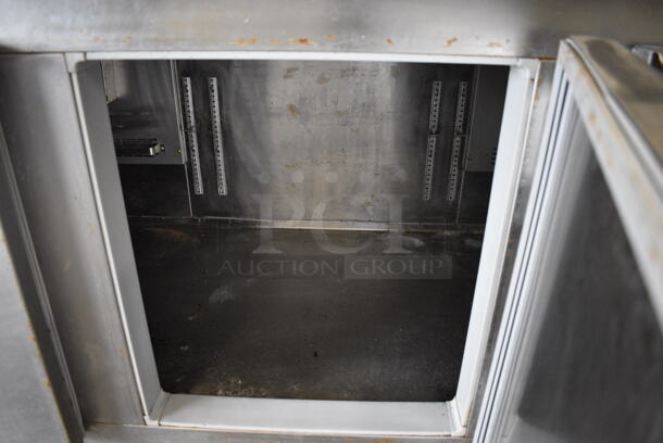 WOW! 2010 Kairak Model KBP-91S Stainless Steel Commercial Prep Table on Commercial Casters w/ Top Lid and 3 Doors. 115 Volts, 1 Phase. 91x32x37. Cannot Test Due To Plug Style - Image 7 of 8