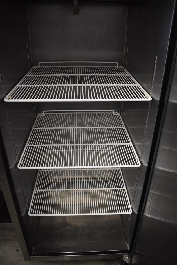 GREAT! 2015 Atosa Model MBF8004 ENERGY STAR Stainless Steel Commercial Single Door Reach In Cooler w/ Poly Coated Racks on Commercial Casters. 115 Volts, 1 Phase. 29x32x83. Tested and Working! - Image 5 of 6