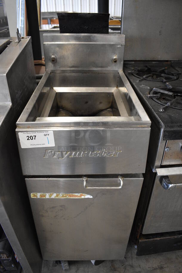 NICE! Frymaster Model GF14SD Stainless Steel Commercial Floor Style Natural Gas Powered Deep Fat Fryer. 100,000 BTU. 15.5x29x47