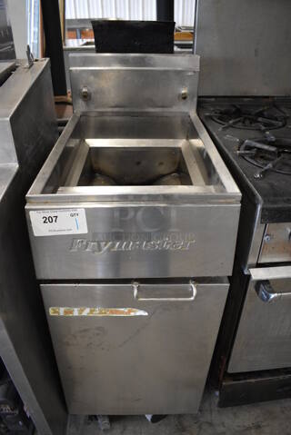 NICE! Frymaster Model GF14SD Stainless Steel Commercial Floor Style Natural Gas Powered Deep Fat Fryer. 100,000 BTU. 15.5x29x47