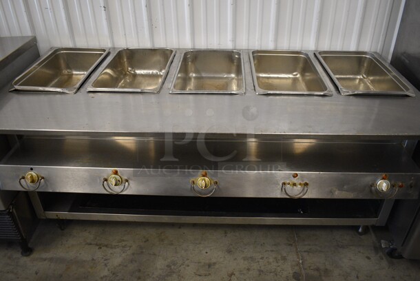 NICE! Stainless Steel Commercial Electric Powered 5 Well Steam Table w/ Undershelf. 72.5x34x35. Cannot Test Due To Plug Style