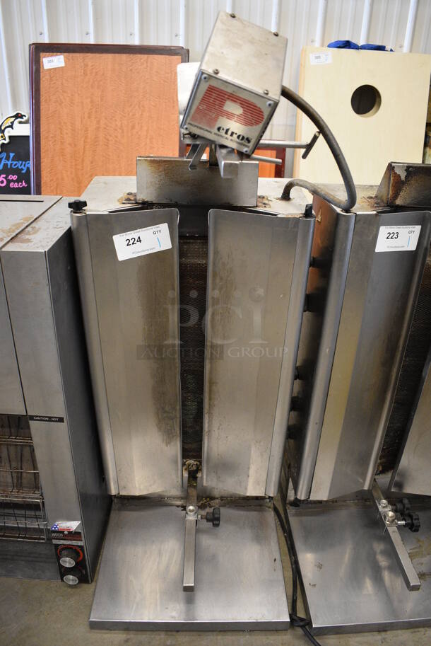 GREAT! Petros Stainless Steel Commercial Countertop Natural Gas Powered Vertical Rotisserie Gyro Machine. 17.5x19x47
