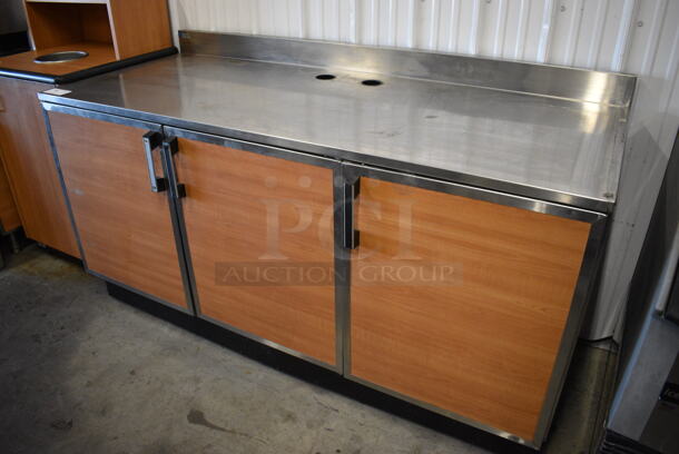 Duke Stainless Steel Commercial Counter w/ 3 Wood Pattern Doors. 72x30x42
