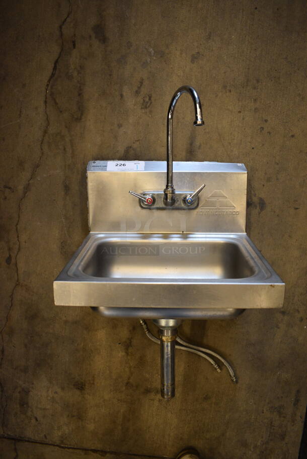 Advance Tabco Stainless Steel Commercial Single Bay Wall Mount Sink w/ Faucet and Handles. 17.5x15.5x24 - Image 1 of 5
