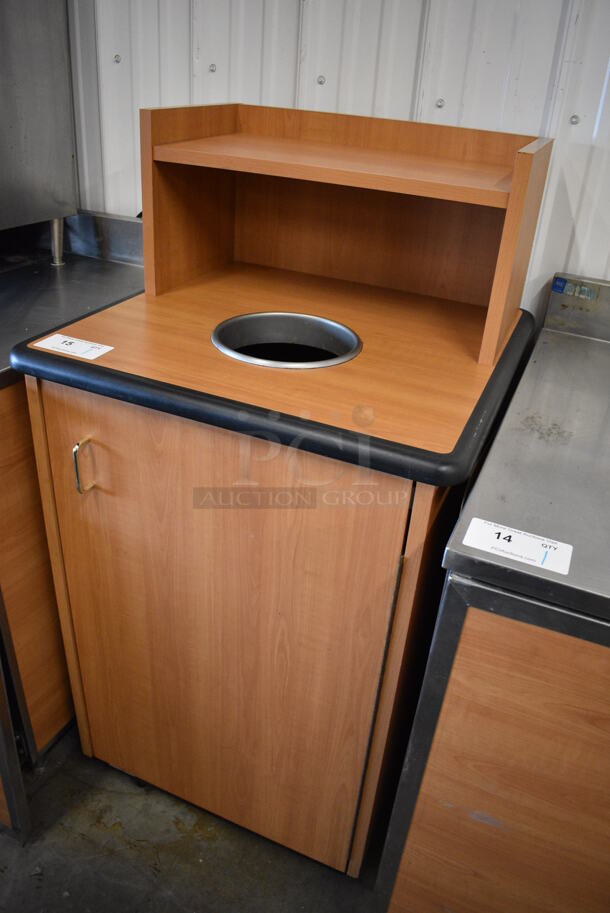 Wood Pattern Trash Can Shell w/ Trash Deposit Hole, Tray Slide, Front Door and Poly Trash Can. 25.5x25.5x50 - Image 2 of 4