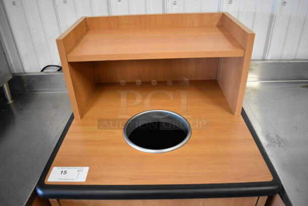 Wood Pattern Trash Can Shell w/ Trash Deposit Hole, Tray Slide, Front Door and Poly Trash Can. 25.5x25.5x50 - Image 3 of 4
