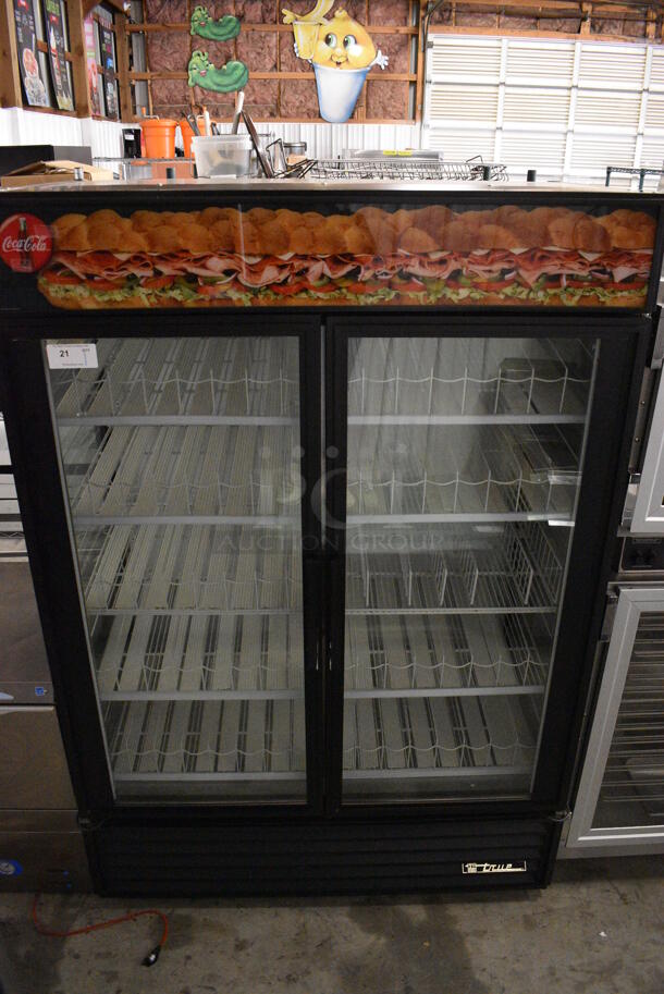 GREAT! True Model GEM-49 Metal Commercial 2 Door Reach In Cooler Merchandiser w/ Poly Coated Racks. 115 Volts, 1 Phase. 54x31x79. Tested and Working!