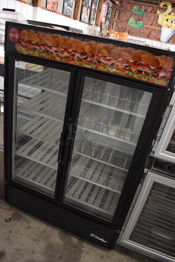 GREAT! True Model GEM-49 Metal Commercial 2 Door Reach In Cooler Merchandiser w/ Poly Coated Racks. 115 Volts, 1 Phase. 54x31x79. Tested and Working! - Image 2 of 6
