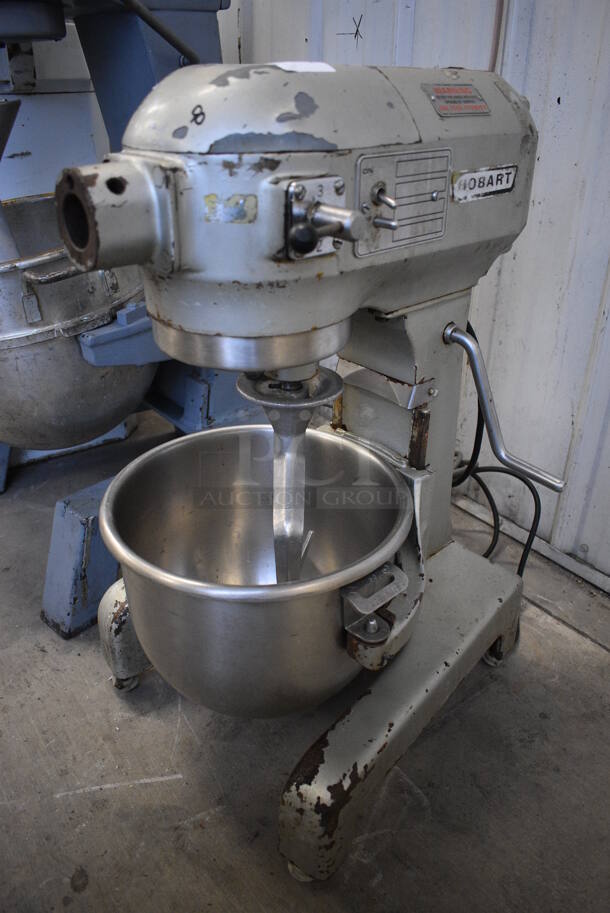 NICE! Hobart Model A-120 Metal Commercial Countertop 12 Quart Planetary Mixer w/ Stainless Steel Mixing Bowl and Dough Hook. 115 Volts, 1 Phase. 17x19x30. Tested and Working!