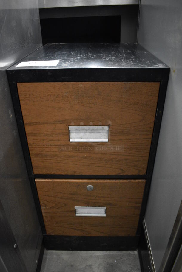 Black and Wood Pattern 2 Drawer Filing Cabinet. 15x18x29