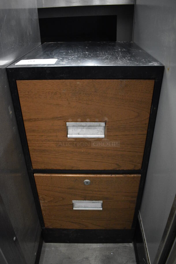Black and Wood Pattern 2 Drawer Filing Cabinet. 15x18x29 - Image 1 of 5