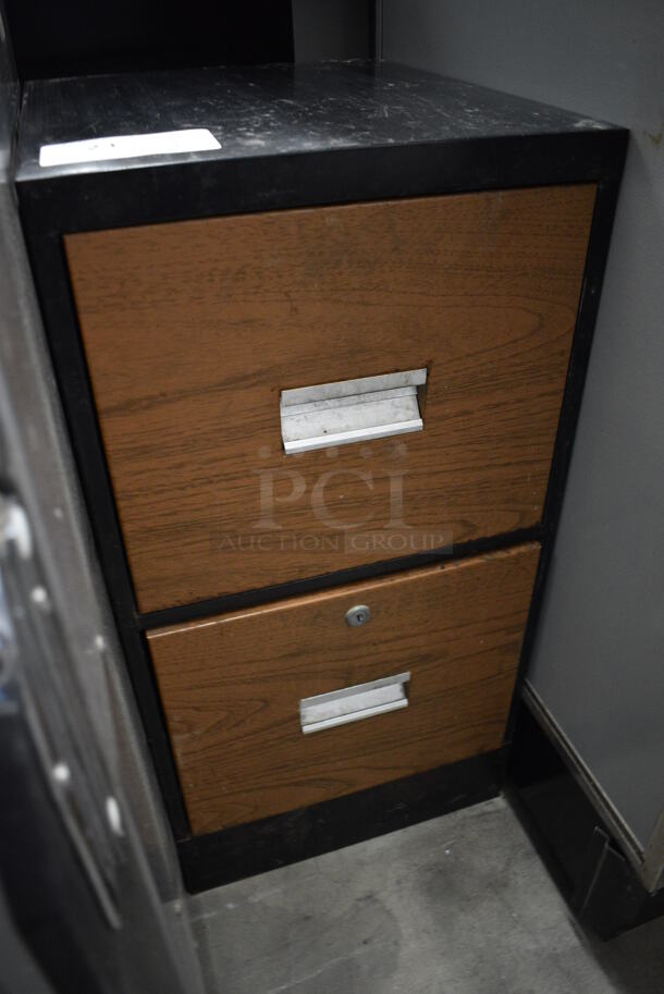 Black and Wood Pattern 2 Drawer Filing Cabinet. 15x18x29 - Image 3 of 5