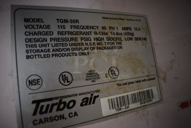 WOW! Turbo Air Model TGM-35R ENERGY STAR Metal Commercial 2 Door Reach In Cooler Merchandiser w/ Poly Coated Racks. 115 Volts, 1 Phase. 42x30x79. Tested and Powers On But Does Not Get Cold - Image 4 of 7