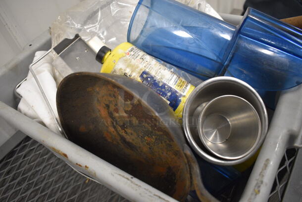 ALL ONE MONEY! Lot of Various Items Including Blue Ice Scoop and Cast Iron Skillet in Gray Poly Bus Bin! - Image 4 of 6