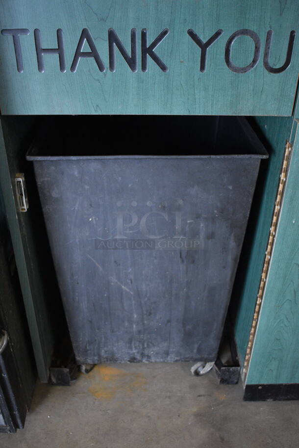 Green Wood Pattern Trash Can Shell w/ Trash Deposit Flap, Front Door and Trash Can. 25x25x44 - Image 3 of 5