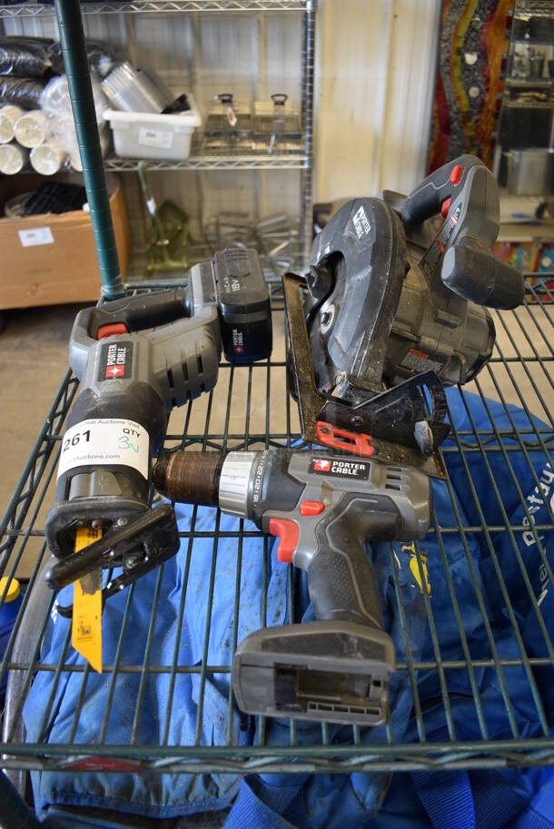 3 Porter Cable Various Tools; Circular Saw, Saw and Power Drill. Includes 8x14x12. 3 Times Your Bid!